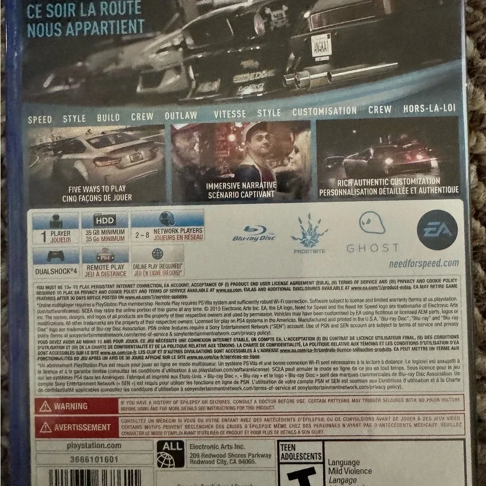Sony PS4 Need for Speed Game - Blue and‎ Black